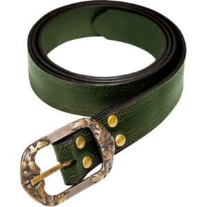 Medieval Leather Belt with Knotwork Borders - Green