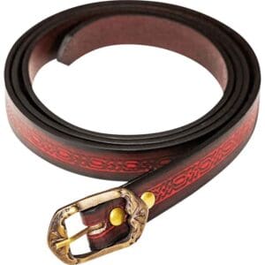 Medieval Leather Belt with Embossed Knotwork - Maroon